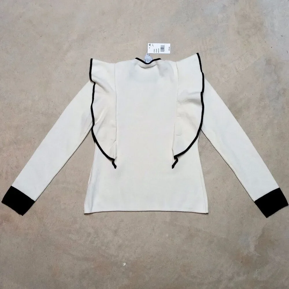 *READ* J.O.A Antholropologie Just One Answer Cream Ruffled Knit Sweater MEDIUM